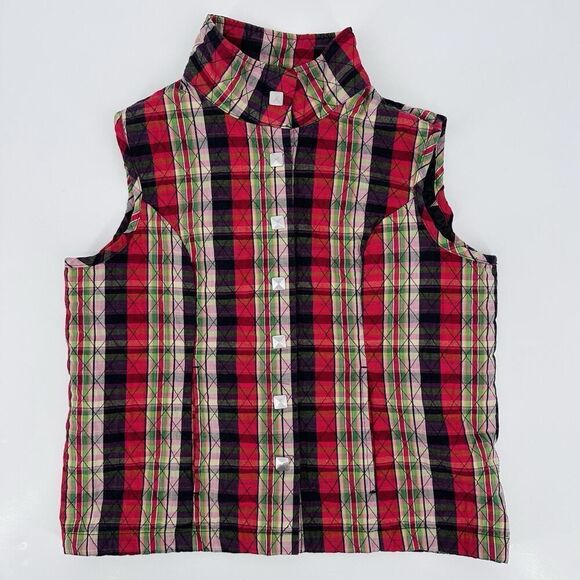 Christopher & Banks Quilted Plaid Snap Up Vest Red Multi Women's Size Medium - Picture 4 of 13